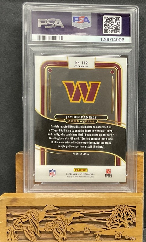 2024 Select Jayden Daniels Green and Yellow Shock Premier #112 PSA 10 Commanders view 2