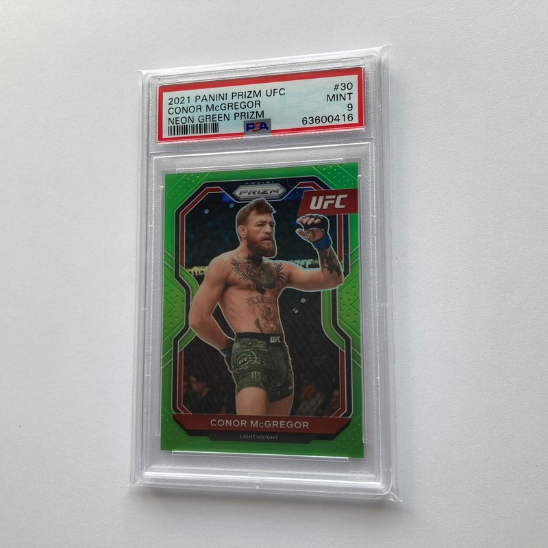Conor McGregor 2021 Panini Prizm UFC Neon Green Refractor Card 37/75 #30 PSA 9