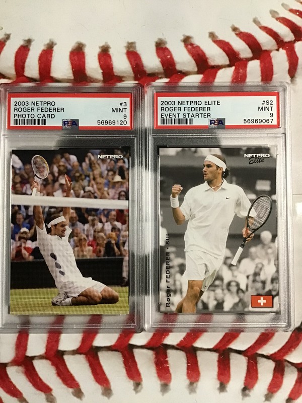 2 Roger Federer Rookie Cards 2003 Netpro Photo #3 & Netpro Elite Starter S2 PSA9 view 1