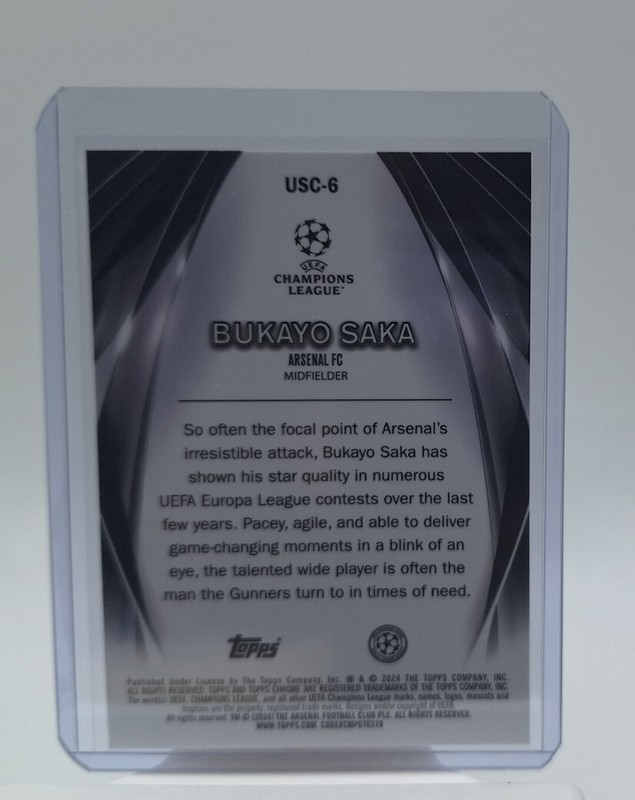 2023-24 Topps UEFA Club Competition Ultimate Stage Bukayo Saka USC-6 view 2