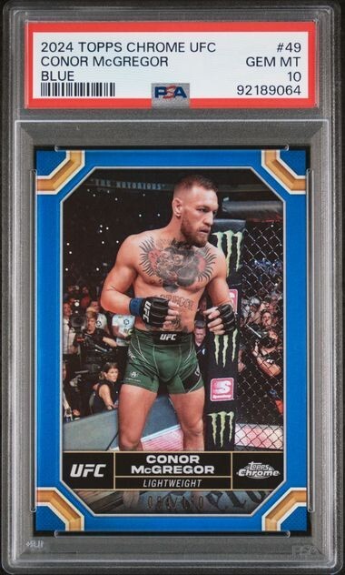 Conor McGregor 2024 Topps Chrome UFC Blue Refractor Card /150 #49 PSA 10