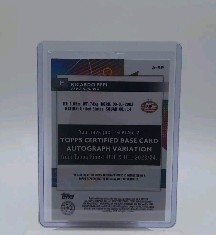 2023-24 Topps Finest UEFA CC Ricardo Pepi Purple Shimmer /199 Auto #A-RP USA view 2