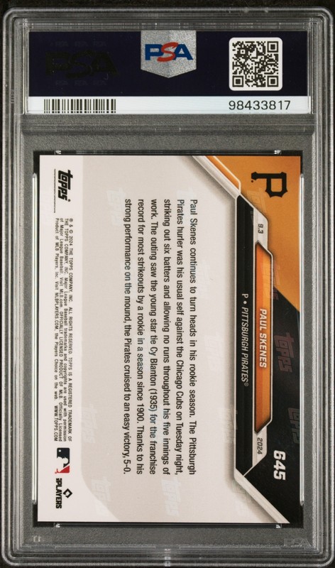 2024 TOPPS NOW #645 PAUL SKENES ROOKIE RC PSA 10 view 2
