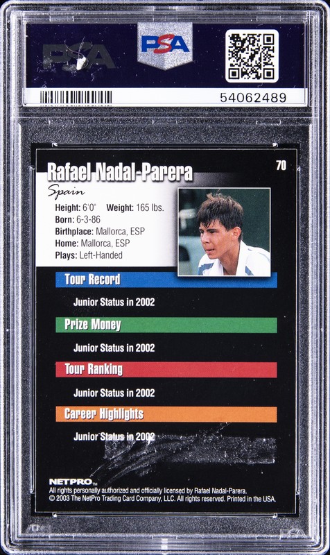 2003 NETPRO #70 RAFAEL NADAL-PARERA ROOKIE RC PSA 9 view 2