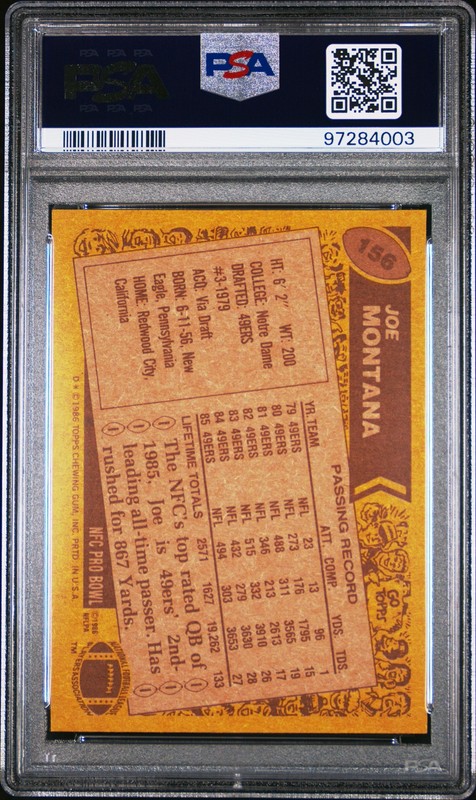 1986 TOPPS #156 JOE MONTANA PSA 8 view 2
