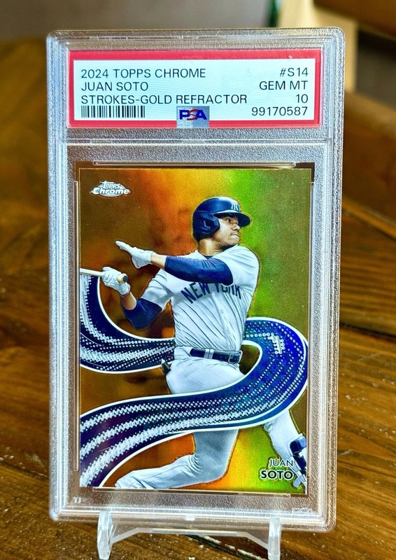 Juan Soto Strokes Gold Parallel Refractor /50 PSA 10 2024 Topps Chrome Insert view 2