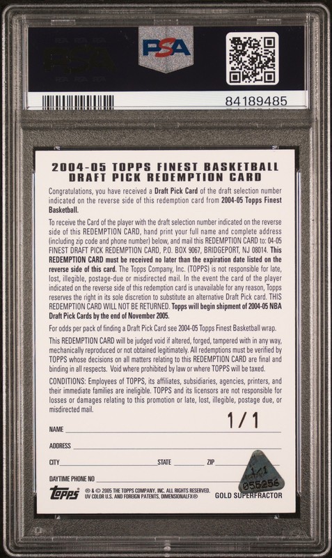 2004 FINEST DRAFT REDEMPTION CARD SUPERFRACTOR 1/1 DRAFT PICK #19 1/1 PSA 8 view 2