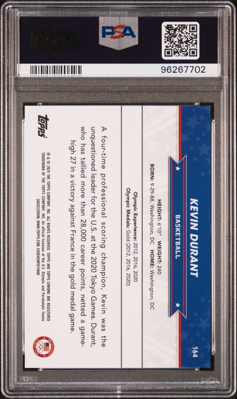Kevin Durant 2024 Topps Chrome Olympics Green Refractor /99 PSA 10 view 2