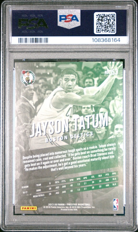 2017 Panini Prestige Jayson Tatum Rookie #153 PSA 9 view 2