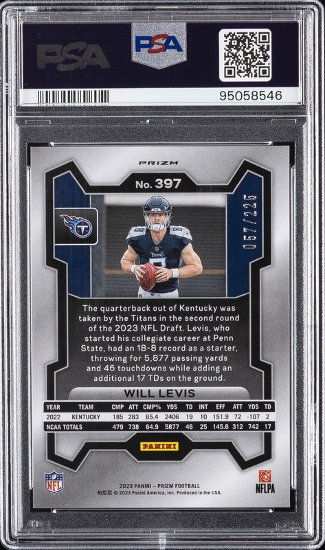 2023 PANINI PRIZM PURPLE ICE #397 WILL LEVIS 57/225 PSA 10 view 2