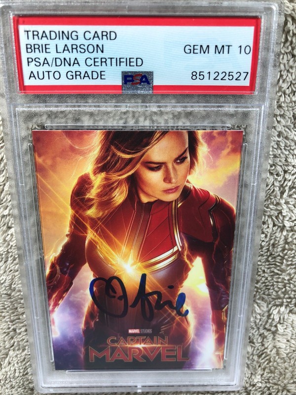 Captain Marvel Movie Card Brie Larsen Authentic Auto PSA 10 Gem MINT view 2