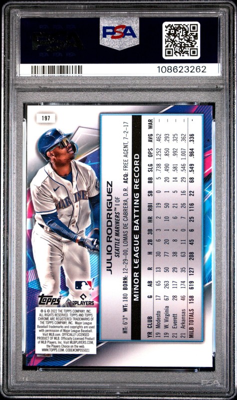 2022 TOPPS COSMIC CHROME #197 JULIO RODRIGUEZ ROOKIE RC PSA 10 view 2