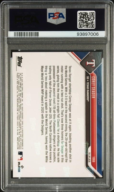 2023 TOPPS NOW BLUE #1066 COREY SEAGER 18/49 PSA 10 view 2