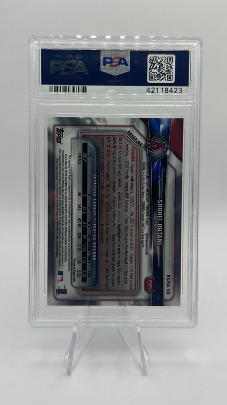 2018 Shohei Ohtani Bowman Chrome Rookie Auto Blue Refractor /150 PSA 10 #BCRASO view 2