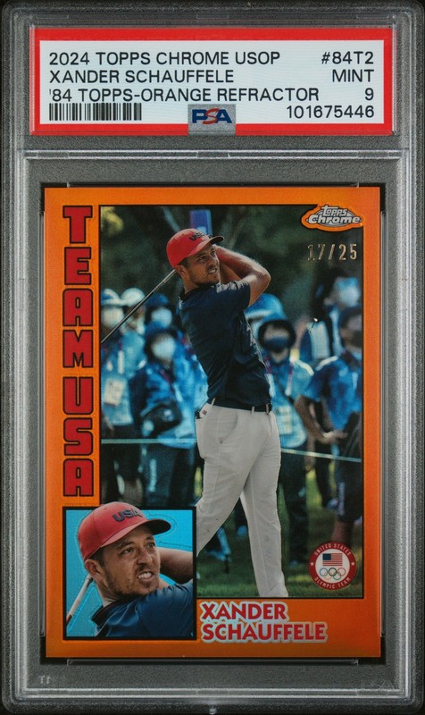 2024 TOPPS CHROME OLYMPIC ORANGE REFRACTOR XANDER SCHAUFFELE #84T2 17/25 PSA 9