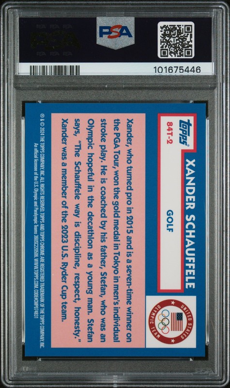2024 TOPPS CHROME OLYMPIC ORANGE REFRACTOR XANDER SCHAUFFELE #84T2 17/25 PSA 9 view 2