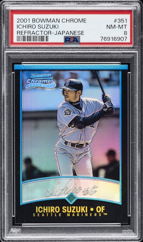 2001 BOWMAN CHROME REFRACTOR-JPN #351 ICHIRO SUZUKI ROOKIE RC PSA 8