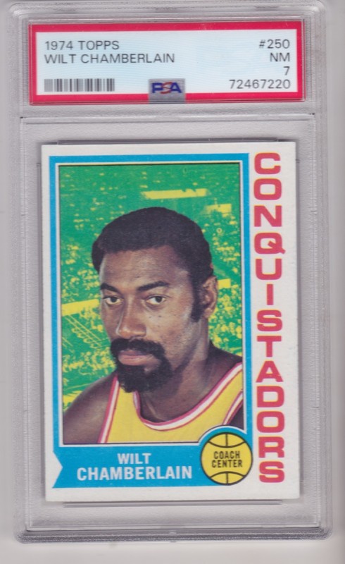 VERY NICE 1974 TOPPS #250 WILT CHAMBERLAIN PSA NM 7 HOF CONQUISTADORS/KANSAS