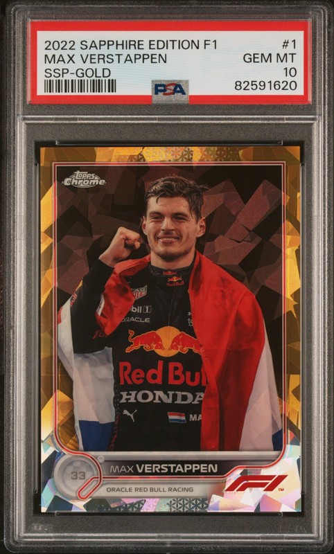 2022 TOPPS CHROME FORMULA 1 SAPPHIRE EDITION SSP-GOLD MAX VERSTAPPEN /50 PSA 10