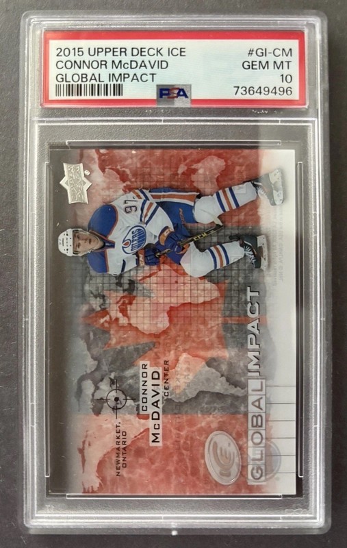 2015 Connor McDavid Rookie Upper Deck Ice Global Impact RC ** PSA 10 view 2