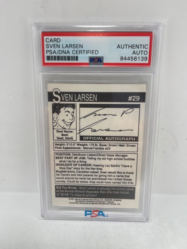 1991 Marvel Card #29 Sven Larsen Encapsulated PSA/DNA Certified Authentic Auto