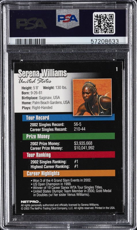 2003 NETPRO #1 SERENA WILLIAMS PSA 10 view 2