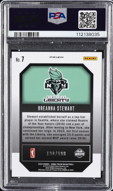 2024 PANINI PRIZM WNBA TOP TIER BLUE PULSAR #7 BREANNA STEWART 190/199 PSA 10 view 2