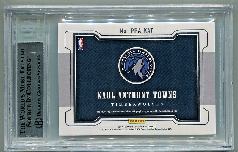 2017-18 PANINI Dominion Karl-Anthony Towns LOGOMAN PATCH - 1/1 - Auto BGS 9 RARE view 2