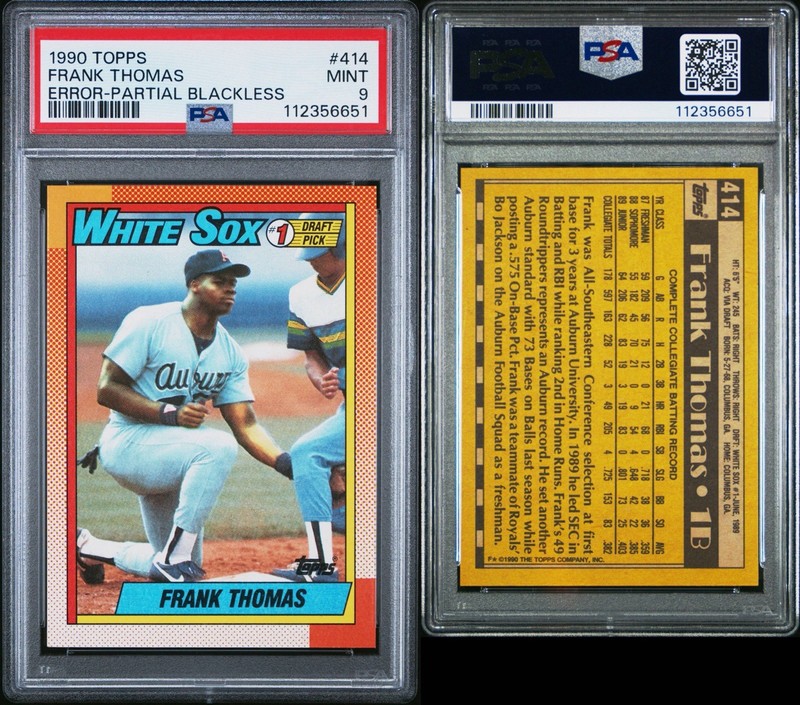 PSA 9 1990 TOPPS FRANK THOMAS ROOKIE PARTIAL BLACKLESS MISLABELED BY PSA