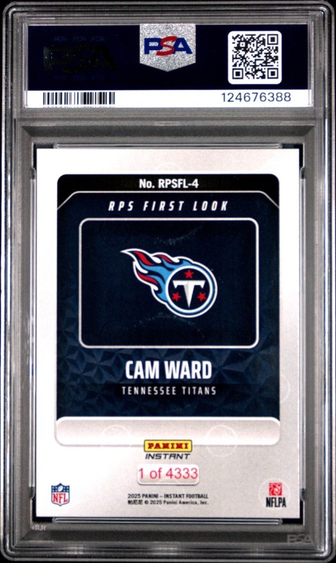 2025 Panini Instant NFL Football #RPSFL4 Cam Ward RPS First Look Rookie PSA 10 view 2