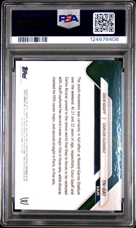 Carlos Alcaraz / Coco Gauff 2025 Topps Now French Open Champions PSA 10 view 2