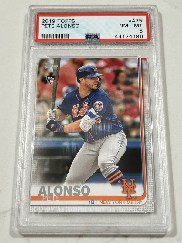 2019 Topps Pete Alonso #475 (with sock showing) RC PSA 8 view 1