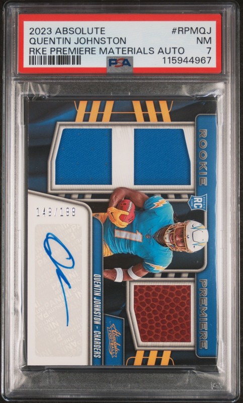 2023 PANINI ABSOLUTE RC PREMIERE MATERIALS AUTOS QUENTIN JOHNSTON 149/199 PSA 7