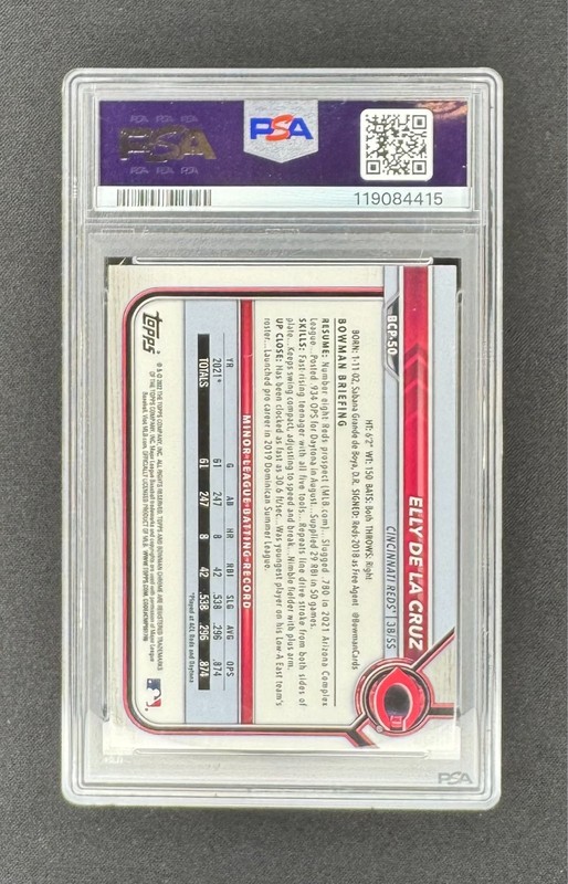 2022 Bowman Elly De La Cruz Chrome Prospects - PSA 9 - #BCP50 - 1st Bowman view 2