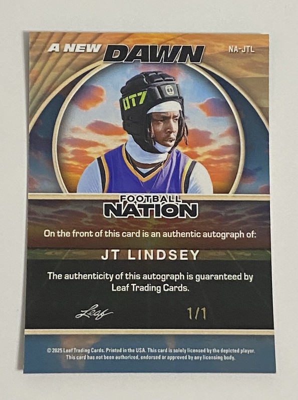2025 Leaf Nation Football JT Lindsey A New Dawn Black Sparkle #1/1  Auto SP view 2