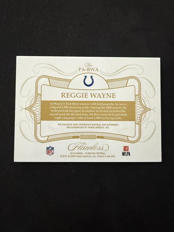 2019 Flawless Reggie Wayne Game Worn Patch Auto 1/1 view 2