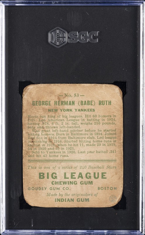 1933 GOUDEY #53 BABE RUTH SGC A view 2