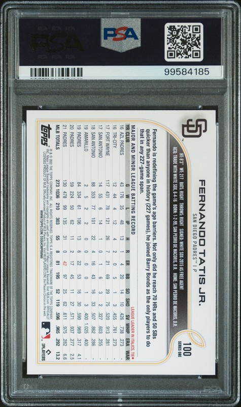 2022 TOPPS SP #100 FERNANDO TATIS JR. PSA 10 view 2