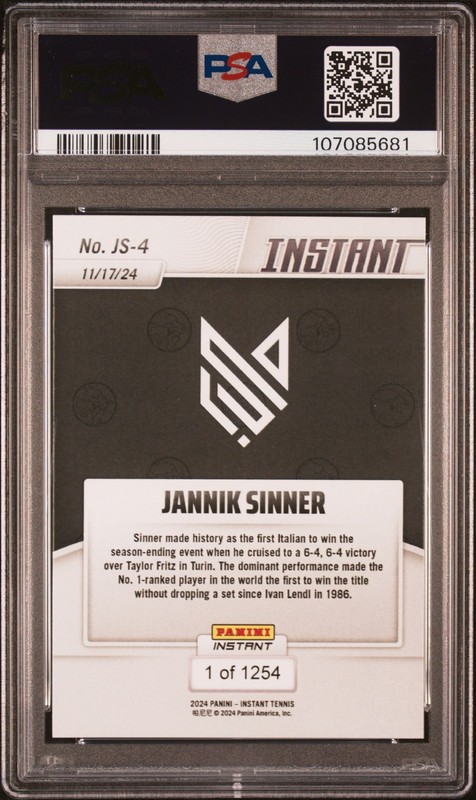 2024 PANINI INSTANT JANNIK SINNER #JS4 JANNIK SINNER PSA 8 view 2