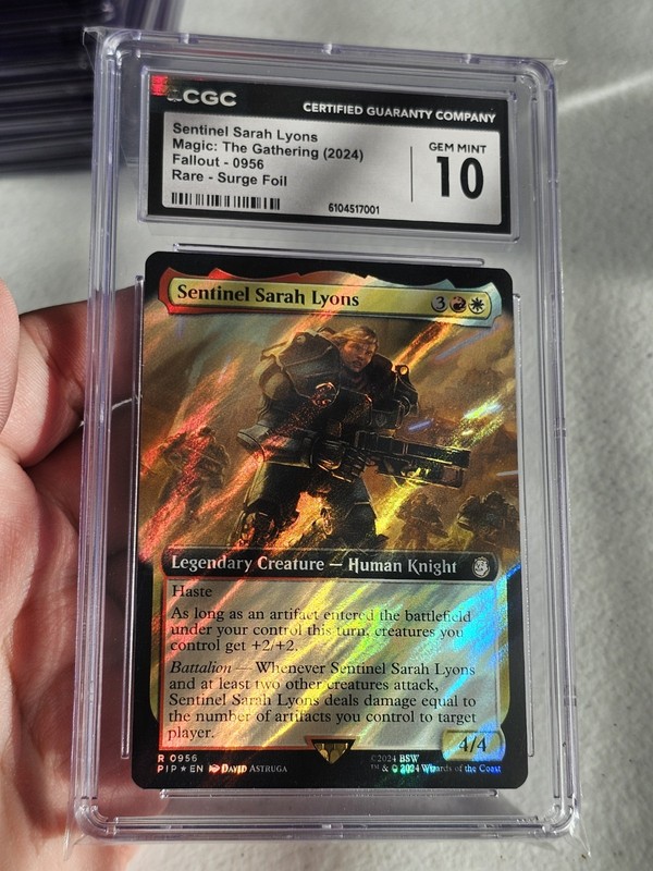 MTG CGC 10 Sentinel Sarah Lyons (Ext Art) Surge Foil R 0956 (POP 2!) UB: Fallout