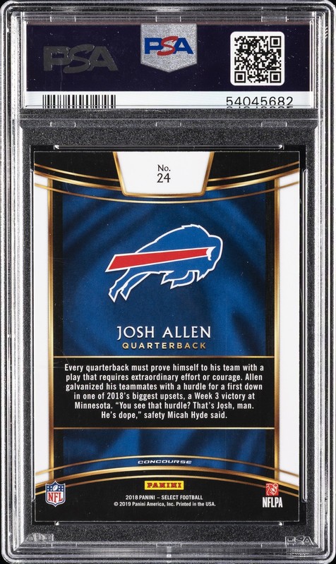 2018 PANINI SELECT #24 JOSH ALLEN ROOKIE RC PSA 10 view 2