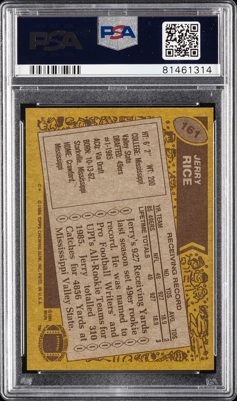 1986 TOPPS #161 JERRY RICE PSA 8 view 2