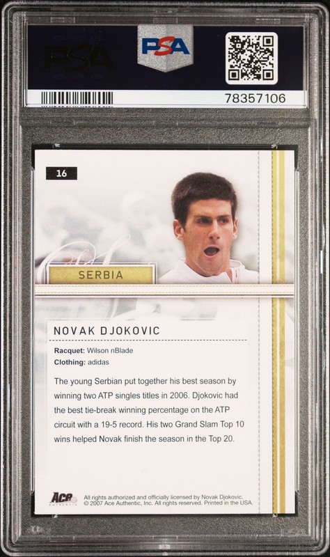2007 ACE AUTHENTIC STRAIGHT SETS #16 NOVAK DJOKOVIC PSA 10 view 2