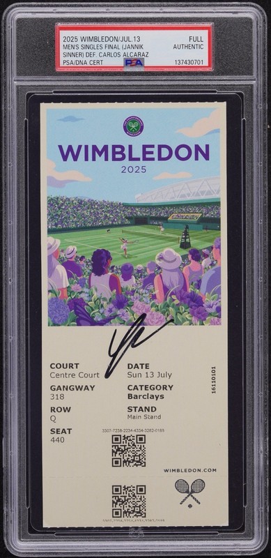 Jannik Sinner Signed 2025 Wimbledon Champion Full Ticket Stub PSA/DNA AUTHENTIC