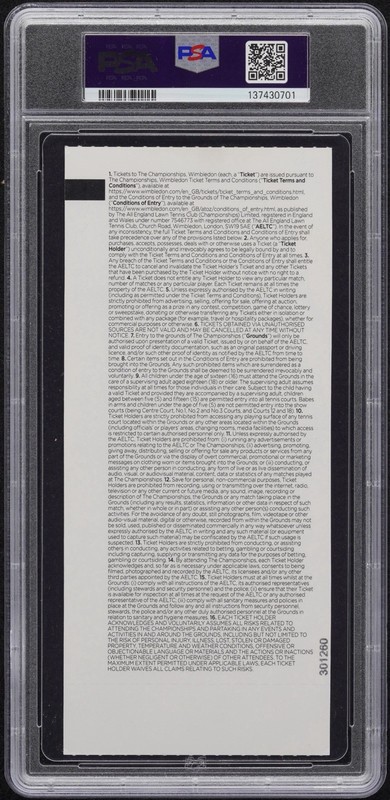 Jannik Sinner Signed 2025 Wimbledon Champion Full Ticket Stub PSA/DNA AUTHENTIC view 2