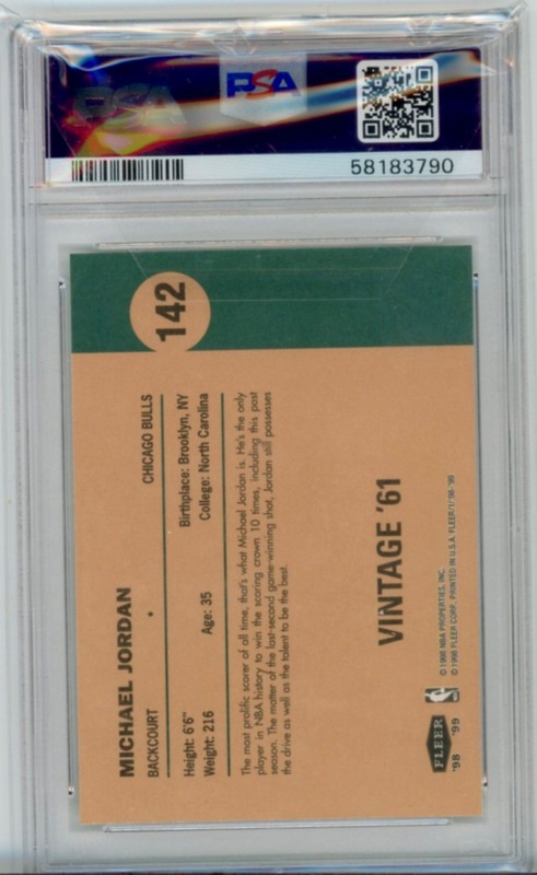 1998-99 Fleer Tradition, Michael Jordan, Vintage '61 #142,  PSA 9 view 2