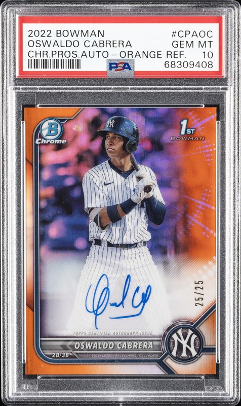2022 BOWMAN CHROME PRSPCT AUTOS #CPAOC OSWALDO CABRERA 25/25 PSA 10 AUTO