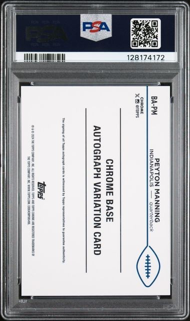 Peyton Manning 2024 Topps Chrome Auto Gold Wave Refractor #/50 PSA 10 GEM POP 7 view 2