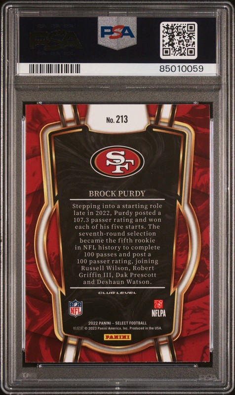 2022 Select #213 Brock Purdy RC PSA 9 MINT view 2