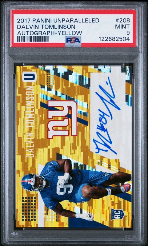 2017 Panini Unparalleled Auto Yellow #208 Dalvin Tomlinson RC PSA 9 MINT 28/149